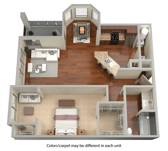 A4 - 1 Bed 1 Bath Floor Plan at Stone Lake, TX, 75050