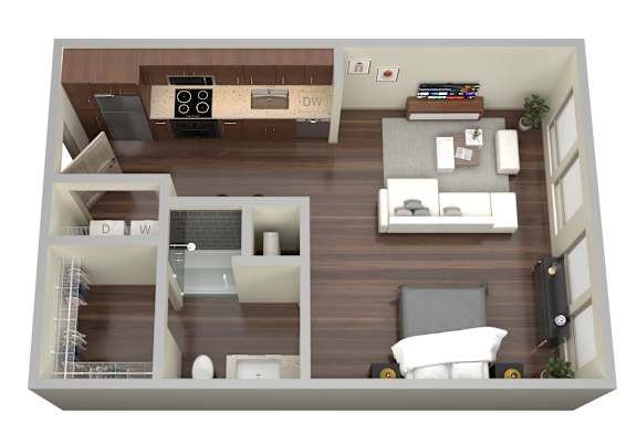 Studio 1 bath A1-D Floor Plan