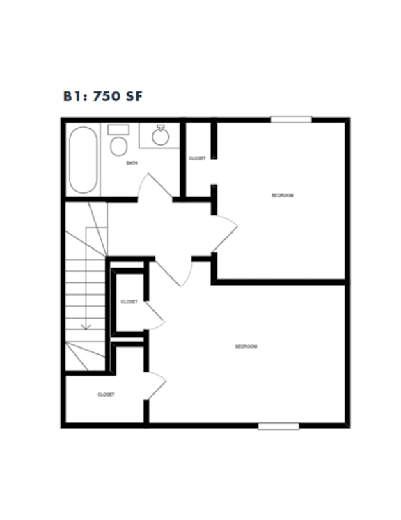 Floor Plan  Two bedroom floor plan 750 square feet at Azure Apartments, Austin, TX 78752