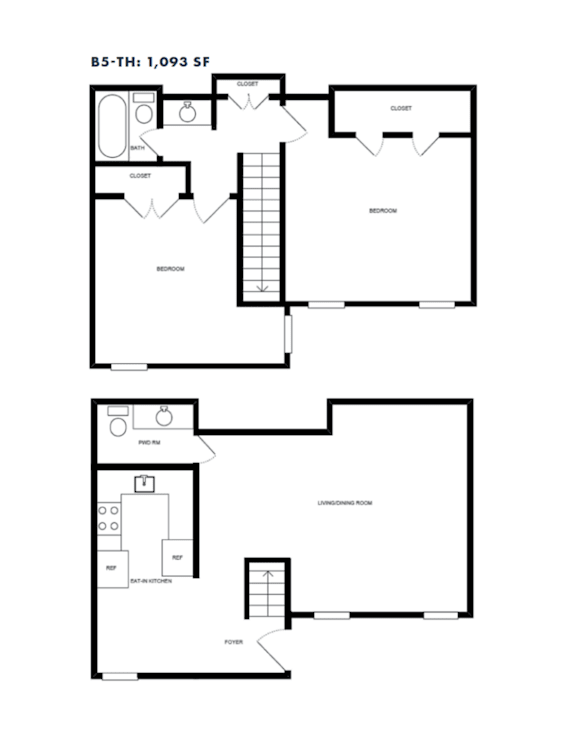 Floor Plan  Two bedroom townhome floor plan 1093 square feet at Azure Apartments, Austin
