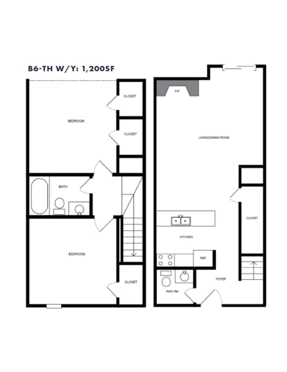 Floor Plan  Two bedroom townhome floor plan 1200 square feet at Azure Apartments, Texas
