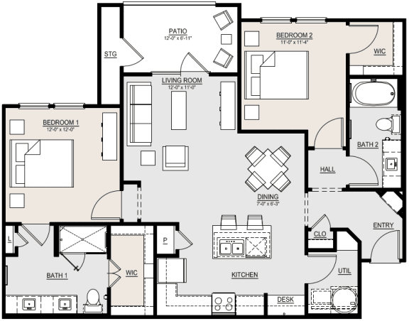 B2 Floor Plan at McCarty Commons, San Marcos, TX, 78666