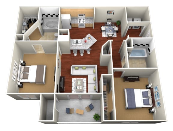 a 3d floor plan of a house withartmentsartments
