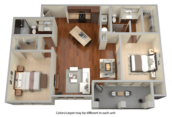 B2 - 2 Bed 2 Bath Floor Plan at Stone Lake, Grand Prairie, TX, 75050