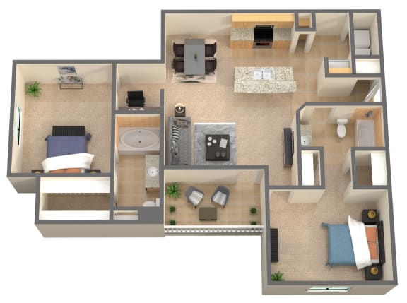 a 3d drawing of a floor plan with a bedroom and living room