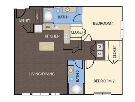 Floor Plan  B4 - 2 Bedroom 2 Bath 1,173 Sq. Ft. Floor Plan at Republic at Alamo Heights, Texas