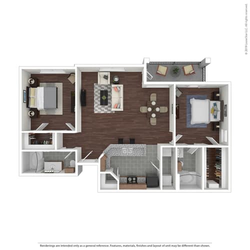 Floor Plan  2 bed 2 bath B at Rosemary Apartments, Texas, 77384