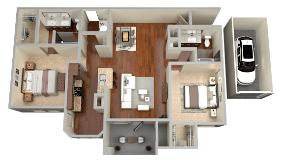 B3 - 2 Bed 2 Bath Floor Plan at Stone Lake, Grand Prairie, TX