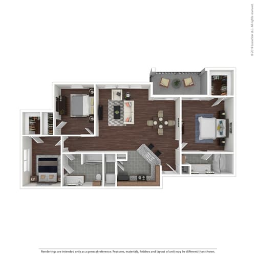 Floor Plan  2 bed 2 bath C at Rosemary Apartments, Conroe, TX, 77384