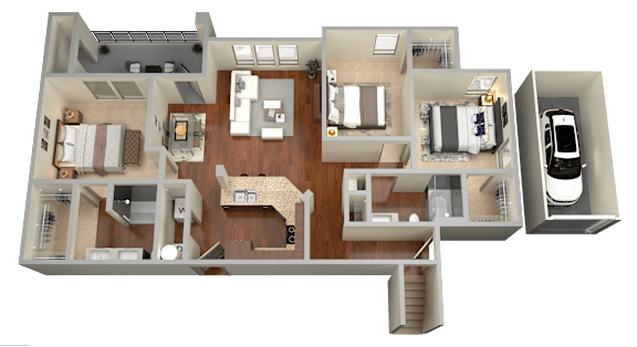 C1 - 3 Bed 2 Bath Floor Plan at Stone Lake, TX, 75050