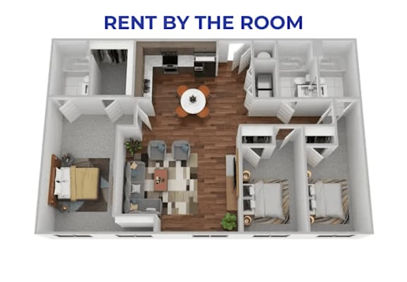 A 3D floor plan of a house with the text