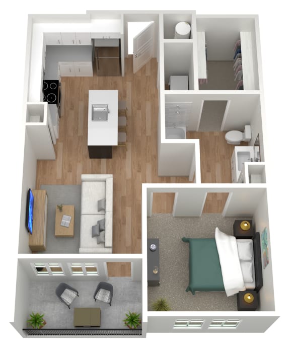 Floor Plan  1 bedroom 1 bath A at Birdie on Woodland Greens, Austin, Texas