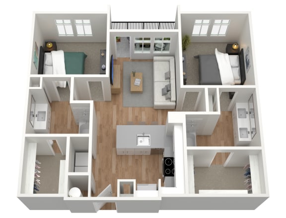 Floor Plan  2 bedroom 2 bath E at Birdie on Woodland Greens, Austin, 78726
