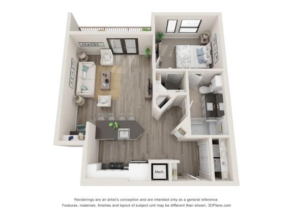 A2C Floor Plan at Durham Heights, Houston, TX, 77008