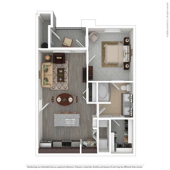 1 bed 1 bath A1 Floor Plan at Seville at Clay Crossing, Katy, TX