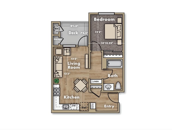 a floor plan of a bedroom apartment with a living room and a kitchen with dimensions for each room