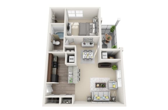 1 bedroom 1 bathroom Floor plan B at Abberly CenterPointe Apartment Homes, Virginia