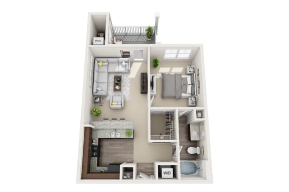 1 bedroom 1 bathroom Floor plan D at Abberly CenterPointe Apartment Homes, Midlothian, VA, 23114
