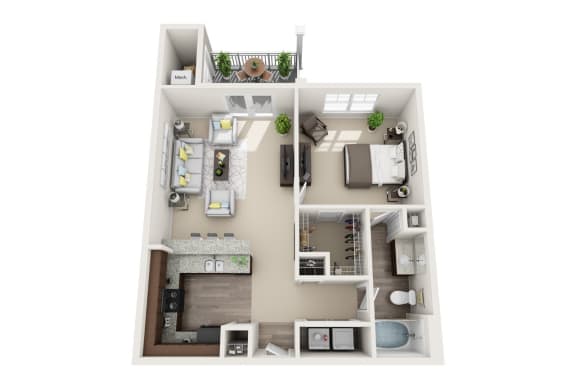 1 bedroom 1 bathroom Floor plan F at Abberly CenterPointe Apartment Homes, Midlothian, 23114