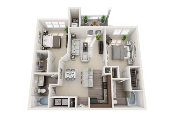 2 bedroom 2 bathroom Floor plan C at Abberly CenterPointe Apartment Homes, Midlothian, VA