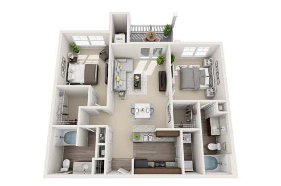 2 bedroom 2 bathroom Floor plan E at Abberly CenterPointe Apartment Homes, Virginia, 23114
