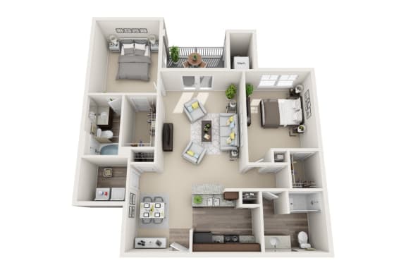 2 bedroom 2 bathroom Floor plan I at Abberly CenterPointe Apartment Homes, Midlothian, 23114