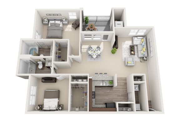 2 bedroom 2 bathroom Floor plan M at Abberly CenterPointe Apartment Homes, Midlothian, Virginia