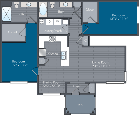 Republic II Floor Plan at Abberly Square Apartment Homes, Waldorf, 20601