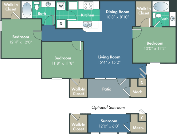 birkdale Floor Plan at Abberly Woods Apartment Homes, North Carolina