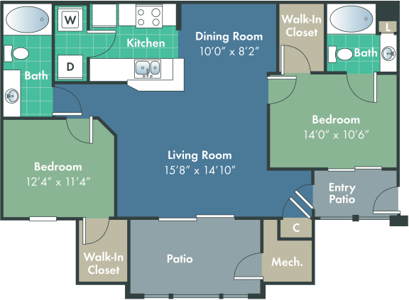 Floor Plan  dilworth Floor Plan at Abberly Woods Apartment Homes, Charlotte, 28216