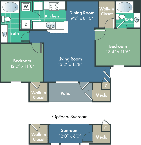 Floor Plan  Mtholly Floor Plan at Abberly Woods Apartment Homes, Charlotte, NC, 28216