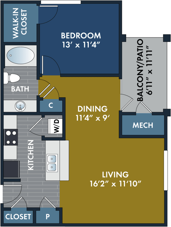 Ashby Manor  1 bedroom 1 bathroom Floor plan C at Abberly CenterPointe Apartment Homes, Midlothian