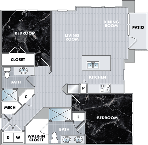 a blueprint of a floor plan of a house at Abberly Onyx Apartment Homes, Decatur, Georgia