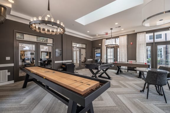 Billiards Table In Game Room at Abberly CenterPointe Apartment Homes by HHHunt, Midlothian, 23114