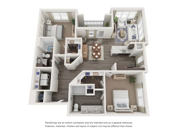 a floor plan is shown with the bedrooms open and the living room closed