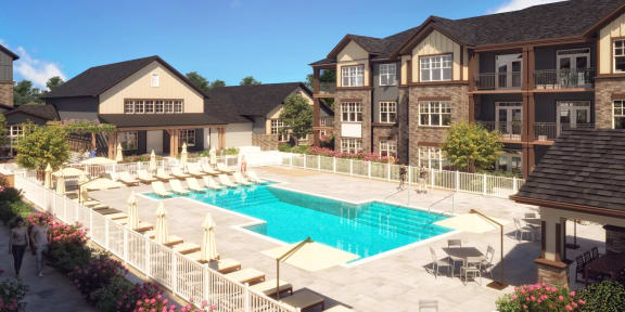a rendering of the pool area at the residences at hamilton lakes