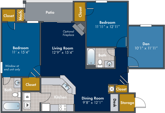 2 bedroom 2 bathroom Floor plan B at Abberly Twin Hickory Apartment Homes, Glen Allen, VA