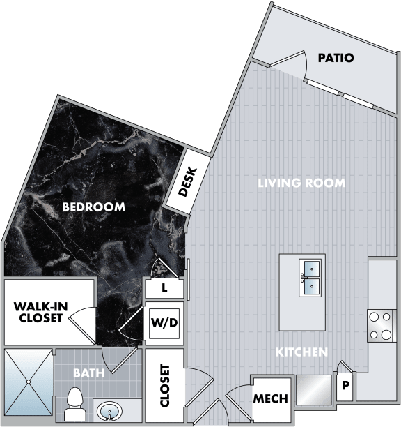 Floor Plan  1 bed 1 bath floor plan E at Abberly Onyx Apartment Homes, Georgia, 30033