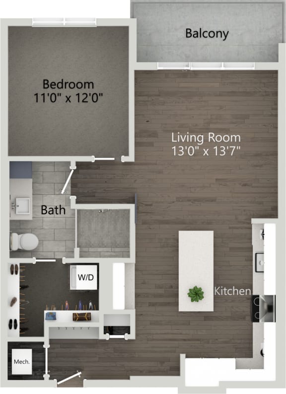 1 bed 1 bath floor plan at Abberly Skye Apartment Homes, Decatur