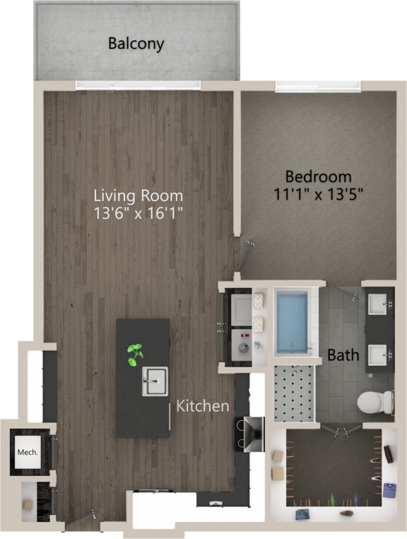 1 bed 1 bath  plan A at Abberly Skye Apartment Homes, Georgia
