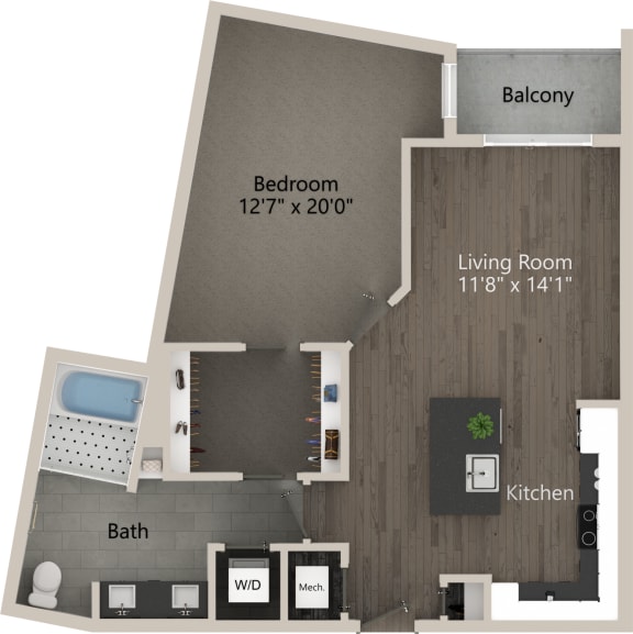1 bed 1 bath plan E at Abberly Skye Apartment Homes, Decatur, 30033