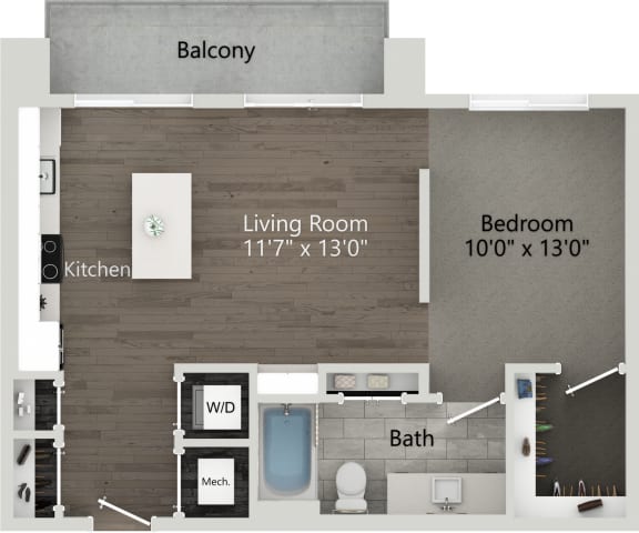 1 bed 1 bath plan F at Abberly Skye Apartment Homes, Decatur, Georgia