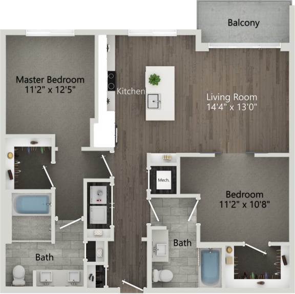 2 bed 2 bath plan A at Abberly Skye Apartment Homes, Decatur, GA, 30033