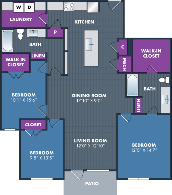 Floor Plan  a floor plan of a two bedroom apartment with a walk in closet and a kitchen with a