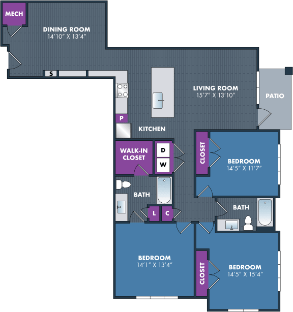 the floor plan of at Abberly Noda Vista Apartment Homes, North Carolina, 28206