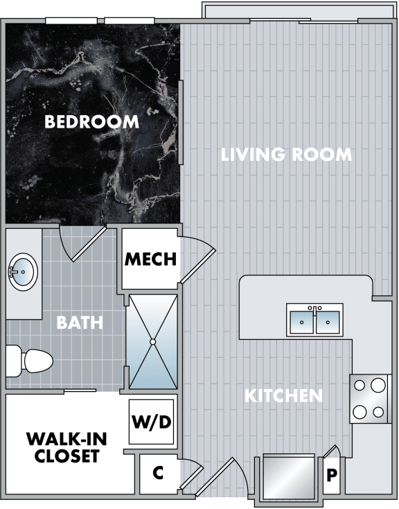 Studio 1 bath floor plan Studio 1 bath floor plan at Abberly Onyx Apartment Homes, Decatur, GA, 30033