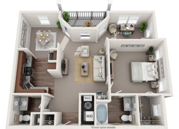 Linden  1 Bedroom 1.5 Bath Floor Plan at Abberly Avera Apartment Homes by HHHunt, Manassas, VA