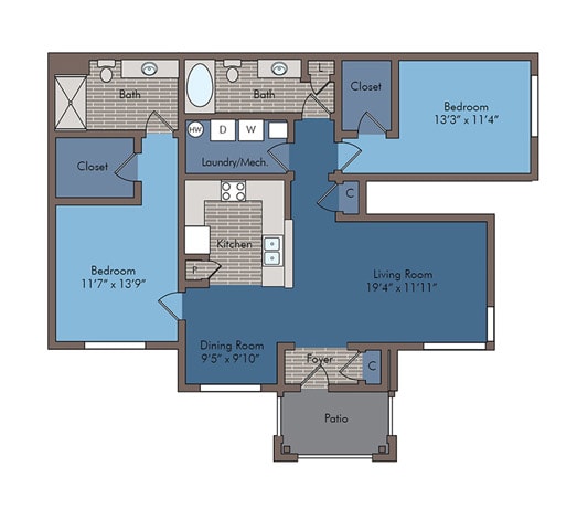 Republic I Floor Plan at Abberly Square Apartment Homes, Maryland, 20601