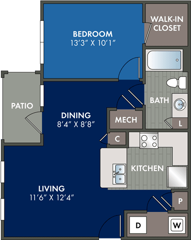 floor plan of the floorplan of a studio apartment  at Abberly Liberty Crossing Apartment Homes, Charlotte, NC, 28269