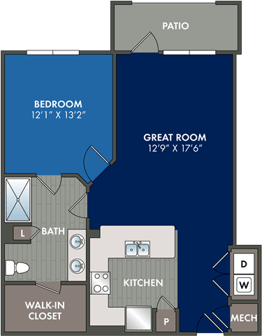 the floor plan of a bedroom apartment with a bathroom and a closet  at Abberly Liberty Crossing Apartment Homes, North Carolina, 28269